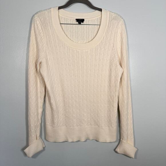 Talbots Cable Knit Pima Cotton Cream Sweater Top Women’s XL Classic Preppy - Picture 1 of 5